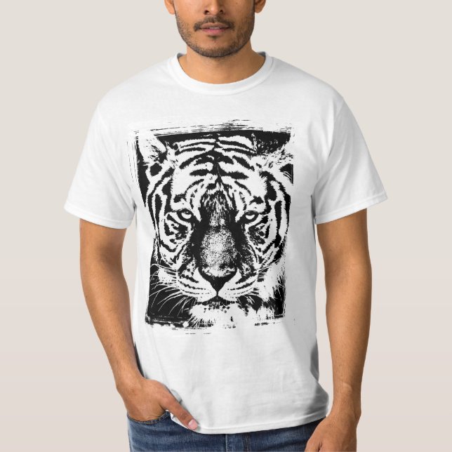 Modern Pop Art Tiger Face Mens Value White T-Shirt (Front)
