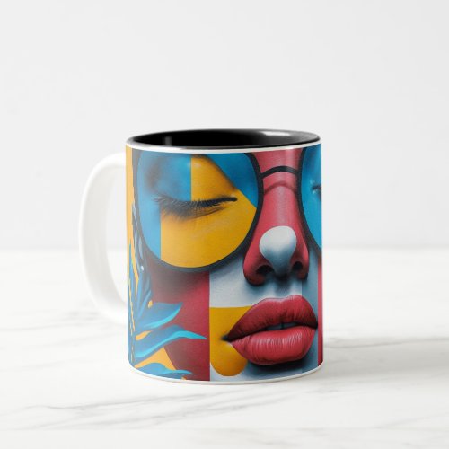 Modern Pop Art Woman Portrait Abstract Colorful Two-Tone Coffee Mug