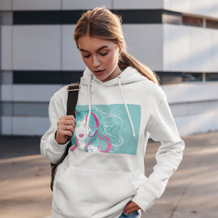 Modern Pop Art Woman Teal and Pink Swirl Hair Hoodie