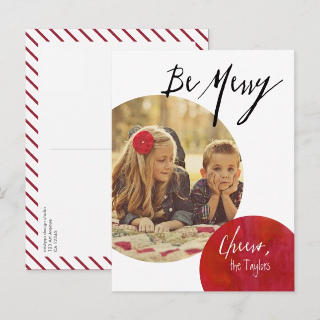 Modern Pop Be Merry in Red Holiday Postcard (Front/Back)
