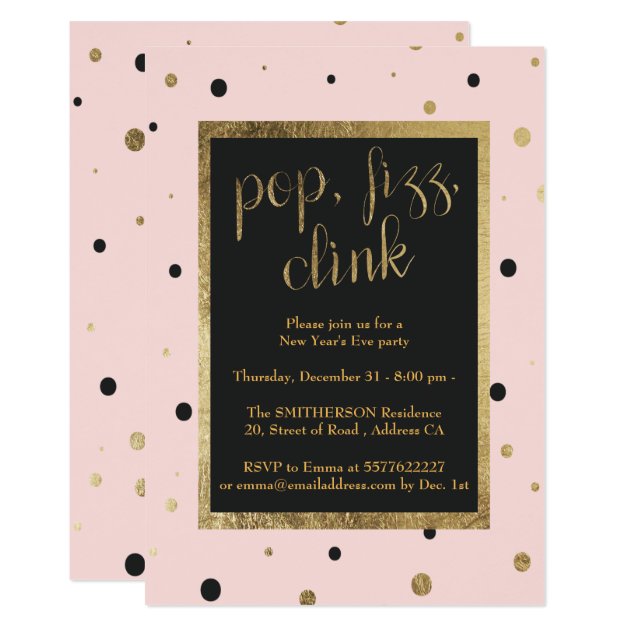 Modern Pop Fizz Clink Confetti New Years Eve Party Invitation