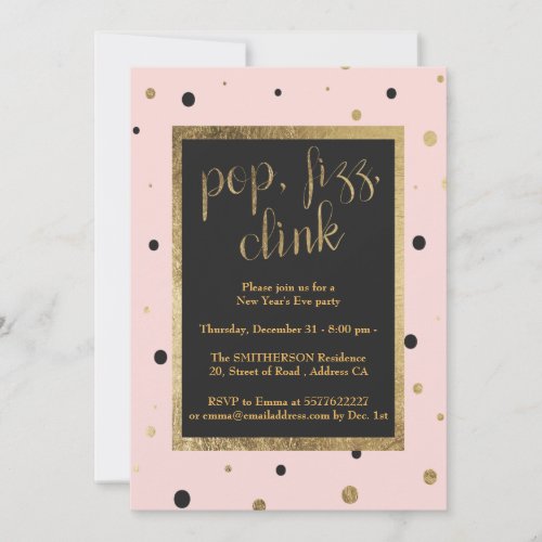 Modern pop fizz clink confetti New Years Eve Party Invitation