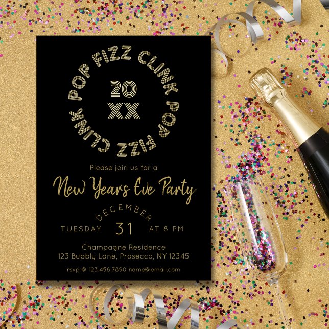 Modern Pop Fizz Clink New Year's Eve Party Foil Holiday Card (Creator Uploaded)
