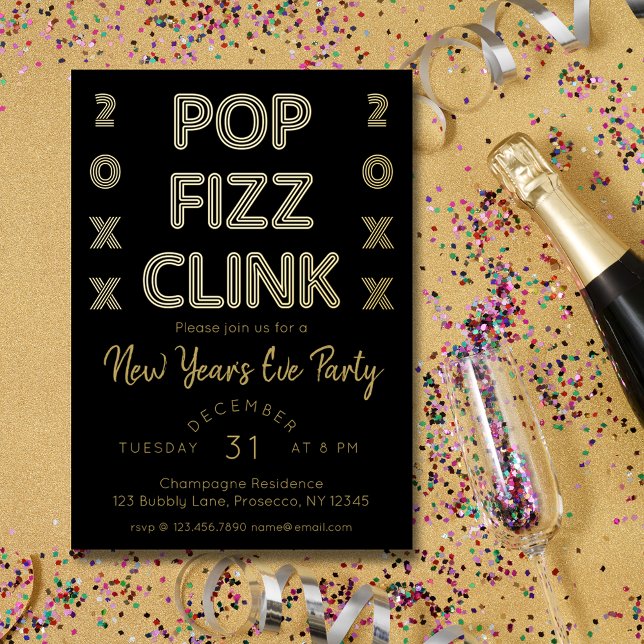 Modern Pop Fizz Clink New Year's Eve Party Foil Holiday Card (Creator Uploaded)