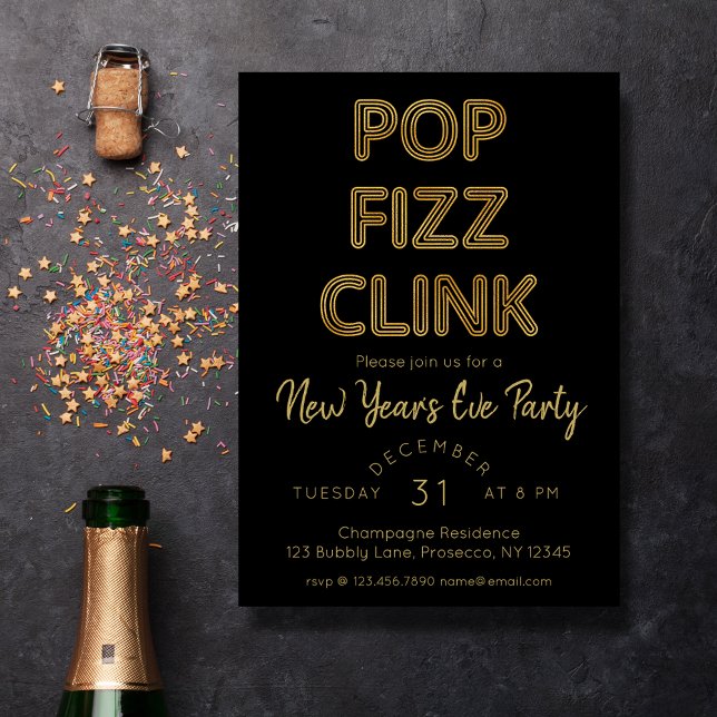 Modern Pop Fizz Clink New Year's Eve Party Foil Holiday Card (Creator Uploaded)