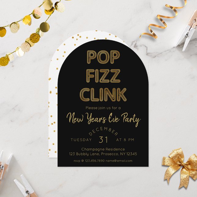 Modern Pop Fizz Clink New Year's Eve Party Invitation (Creator Uploaded)