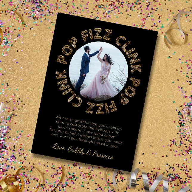 Modern Pop Fizz Clink Typography Happy New Year Holiday Card (Creator Uploaded)