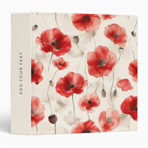 Modern poppies pattern watercolor 3 ring binder