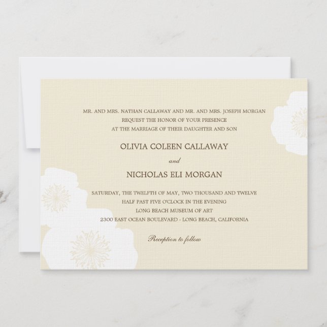 Modern Poppies Wedding Invitation - Almond (Front)