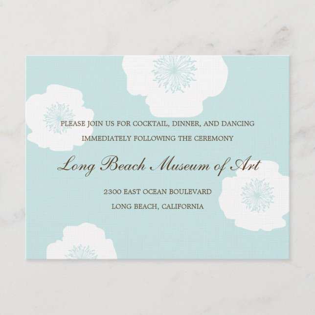 Modern Poppies Wedding Reception Card - Aqua Blue (Front)