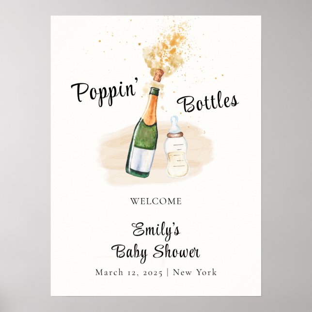 Modern Poppin Bottle Champagne Baby Shower Welcome Poster (Front)