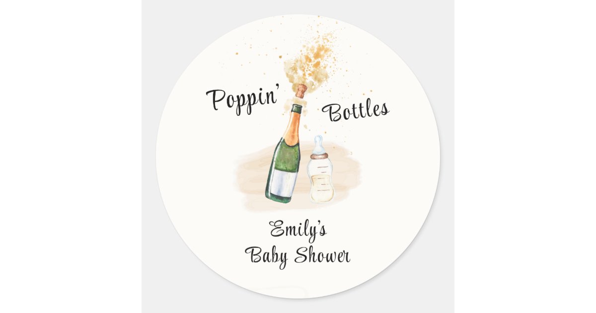 Modern Poppin Bottles Champagne Baby Shower Classic Round Sticker | Zazzle