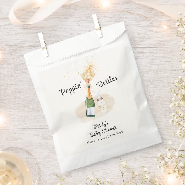 Modern Poppin Bottles Champagne Baby Shower Favor Bag (Clipped)