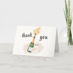 Modern Poppin Bottles Champagne Baby Shower Letterpress Thank You Card