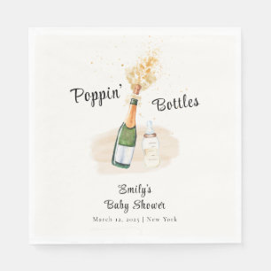 Modern Poppin Bottles Champagne Baby Shower Napkins