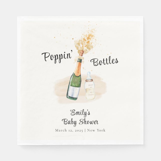 Modern Poppin Bottles Champagne Baby Shower Napkins (Front)