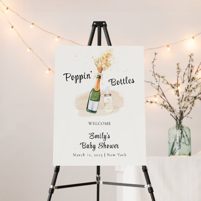 Modern Poppin Champagne Baby Shower Welcome Sign (In Situ (Stand))