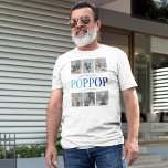 Modern Poppop Photo Collage T-Shirt<br><div class="desc">Modern grandfather t-shirt featuring 6 family photos for you to replace with your own,  the saying "we love you" in a elegant script font,  the title "POPPOP" in a trendy blue gradient serif font,  and the kids names.</div>