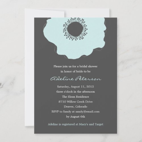 Modern Poppy Bridal Shower Invitations (Soft Blue)