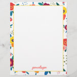 Modern Poppy Floral Pattern Coral Script Name Letterhead<br><div class="desc">Whimsical,  modern and fun! This personalized letterhead featuring a gorgeous floral print with flowers and leaves in pink,  coral,  orange,  blue and green screams spring joy. Wonderful for mothers,  gardeners,  brides,  teens and more. Part of a collection from Parcel Studios.</div>