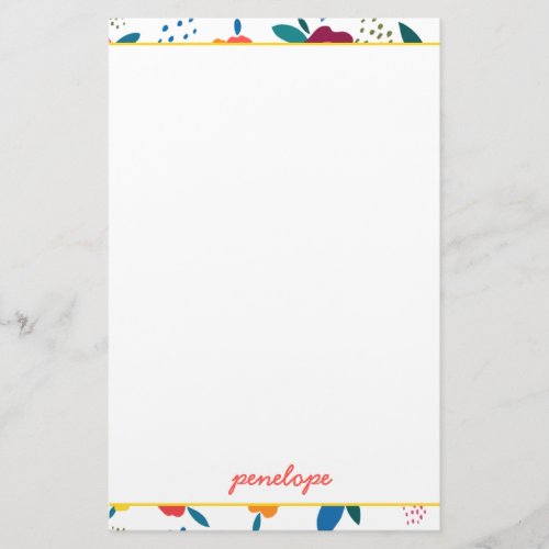 Modern Poppy Floral Pattern Coral Script Name Stationery