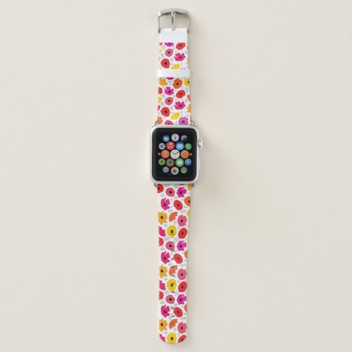 Modern Poppy Pink Red Orange Floral Dots Pattern  Apple Watch Band