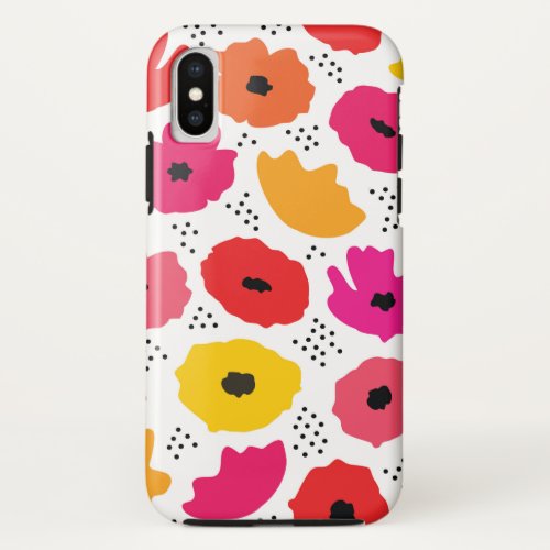 Modern Poppy Pink Red Orange Floral Dots Pattern  iPhone XS Case