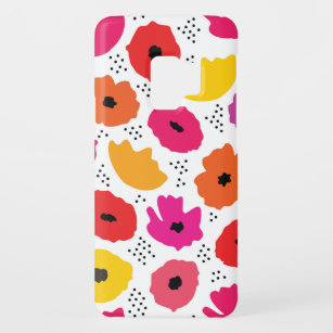 Modern Poppy Pink Red Orange Floral Dots Pattern  Case-Mate Samsung Galaxy S9 Case