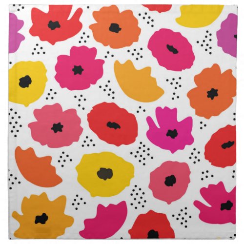Modern Poppy Pink Red Orange Floral Dots Pattern  Cloth Napkin