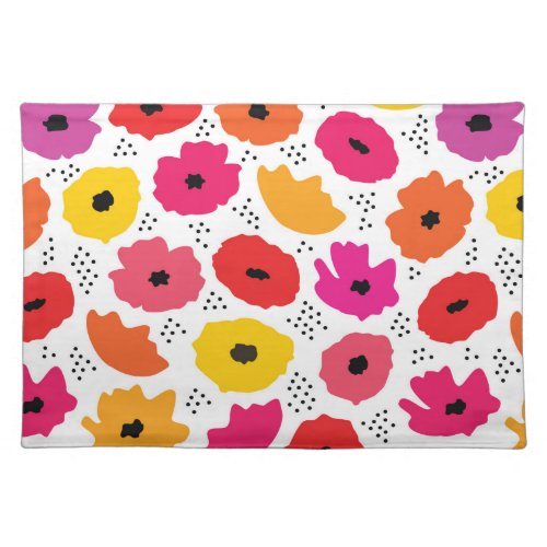 Modern Poppy Pink Red Orange Floral Dots Pattern  Cloth Placemat