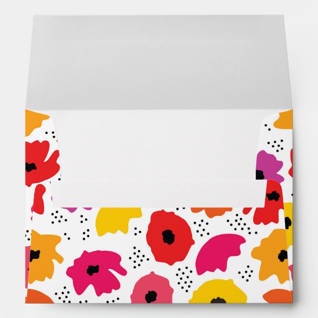 Modern Poppy Pink Red Orange Floral Dots Pattern  Envelope (Back (Bottom))