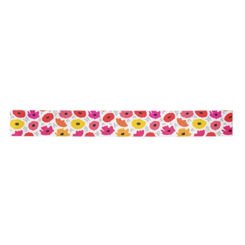 Modern Poppy Pink Red Orange Floral Dots Pattern  Satin Ribbon