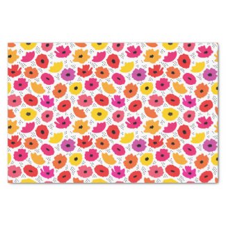 Modern Poppy Pink Red Orange Floral Dots Pattern 