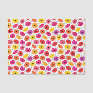 Modern Poppy Pink Red Orange Floral Dots Pattern  Tissue Paper