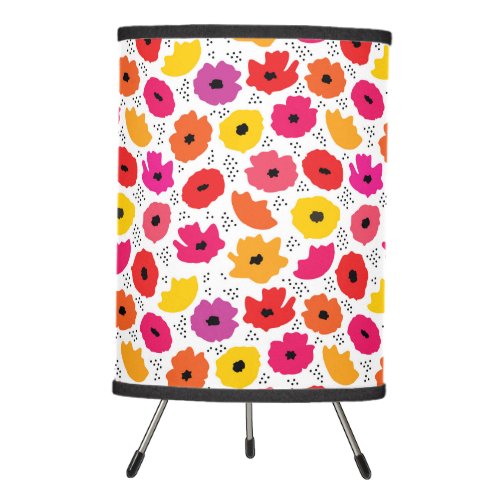 Modern Poppy Pink Red Orange Floral Dots Pattern  Tripod Lamp