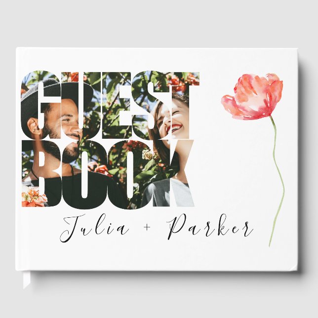 Modern Poppy Red Wedding Guest Book (Front)