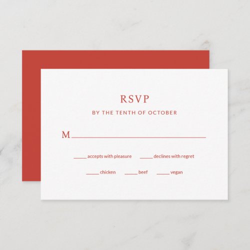 Modern Poppy Red Wedding  Meal Choice RSVP Card