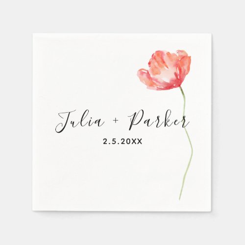 Modern Poppy Red Wedding Napkins