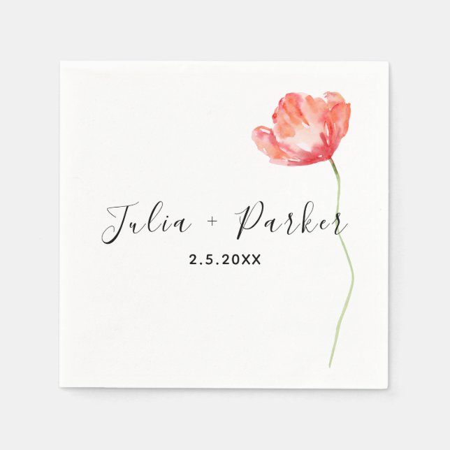 Modern Poppy Red Wedding Napkins (Front)