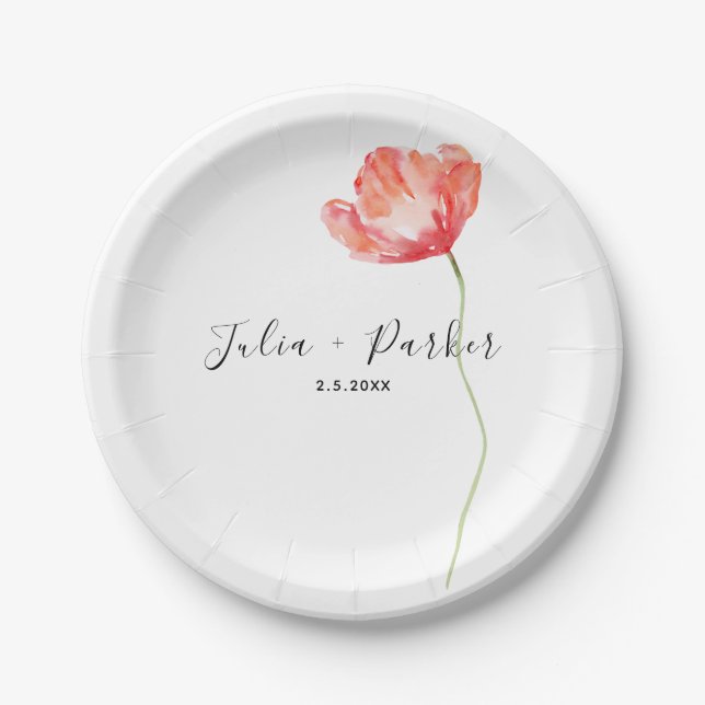 Modern Poppy Red Wedding Paper Plates (Front)