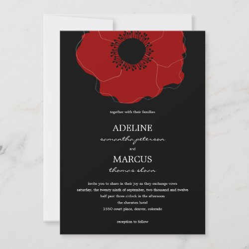 Modern Poppy Wedding Invitations (Red/Black)