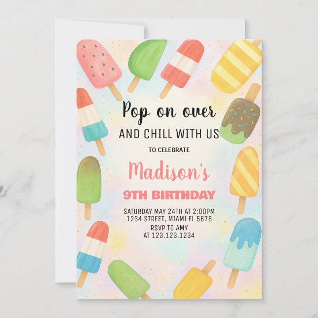 Modern Popsicle Birthday Invitation (Front)