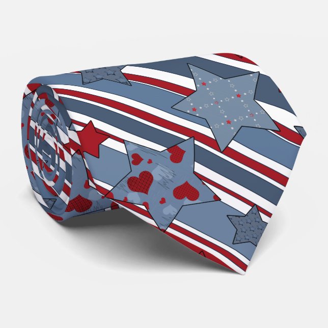 Modern Popular Patriotic Youth Stars Neck Tie (Rolled)