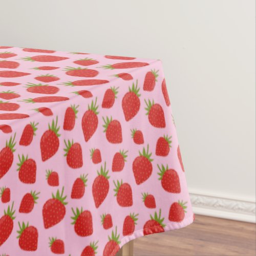 Modern Popular Trendy Red Pink Strawberry Pattern Tablecloth