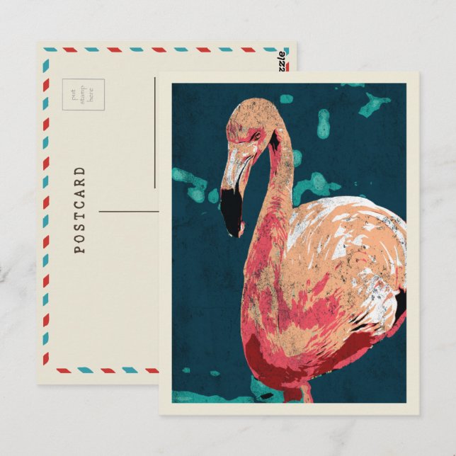 Modern portrait of a pink flamingo illustration postcard (Front/Back)