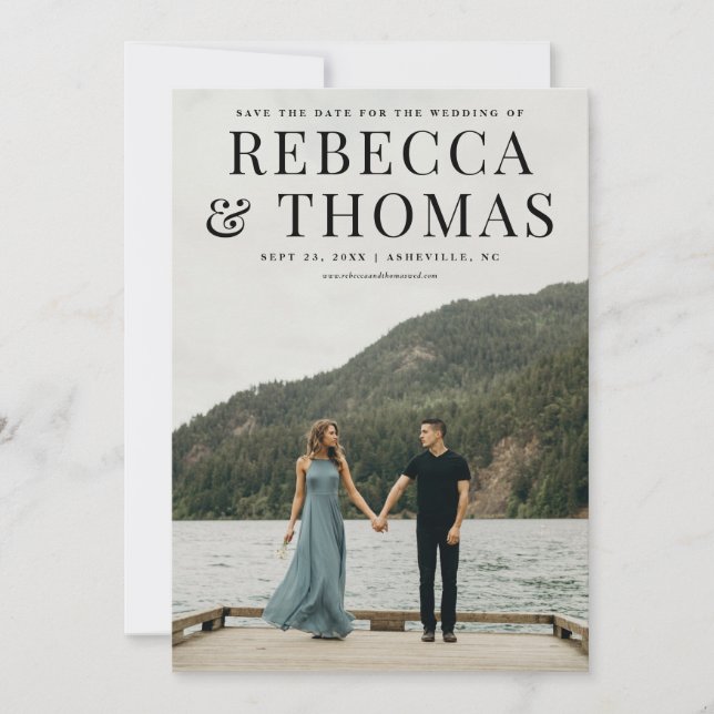 Modern portrait photo wedding save the date (Front)