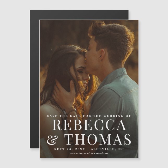 Modern portrait photo wedding save the date magnetic invitation (Front/Back)
