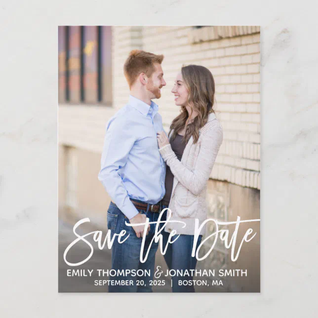 Modern Portrait Picture Save The Date Postcard | Zazzle