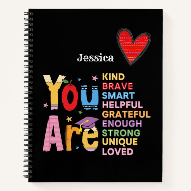 Modern Positive Affirmations Typography Notebook (Front)