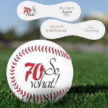 Modern Positive Funny 70 So what 70th Birthday Baseball<br><div class="desc">A custom 70th birthday gift idea for a person who loves baseball or any sport. A baseball for a man or a woman who celebrates the seventieth birthday and have a sense of humor. 70 so what, and awesome since is a funny and motivational text. Personalize the name, the year...</div>